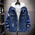 Men's Light Blue Ripped Denim Hoodie Korean Style