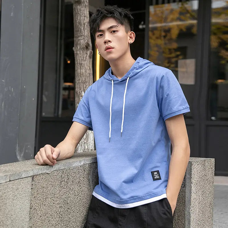 Men Black Hooded T-Shirt Pure Cotton Loose Fit