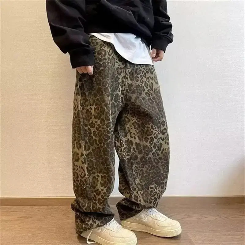 Men Leopard Print Wide Leg Pants Spring Autumn
