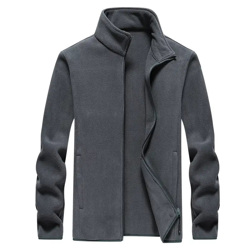 Men's Grey Fleece Warm Jacket with Collar