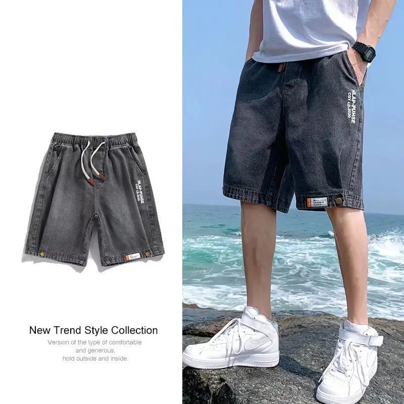 Men Denim Shorts Snap Button Thin Summer Casual