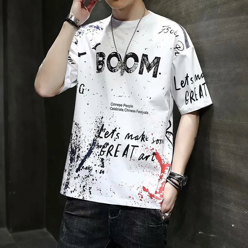 Men's Hip-hop Graffiti Print Short Sleeve Shirt