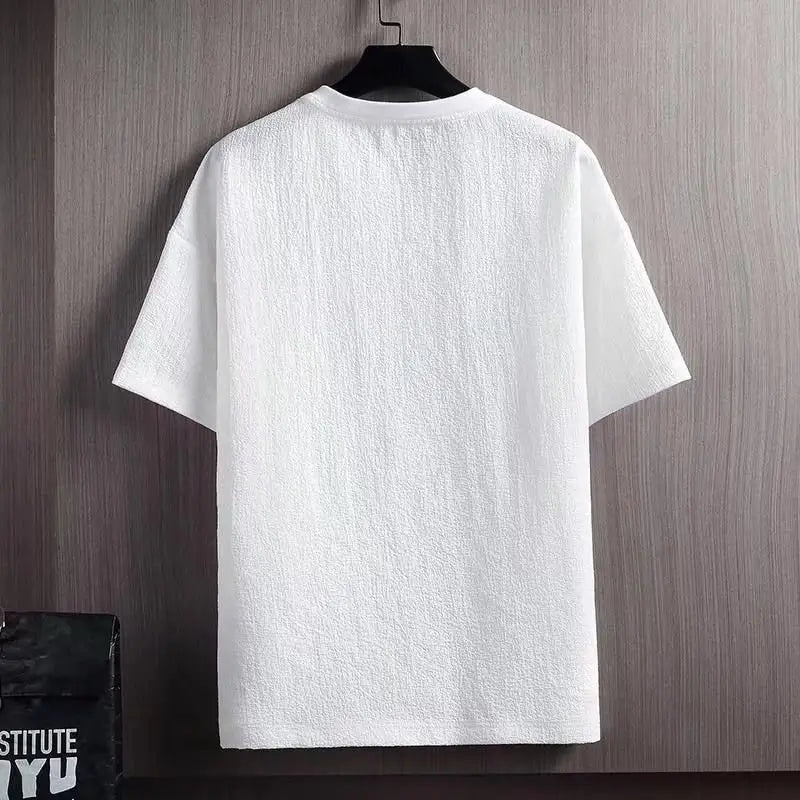 Men White Japanese T-Shirt Round Neck Loose Fit
