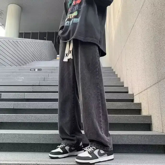 Retro Wide Leg Jeans Men Spring Autumn New American High Street