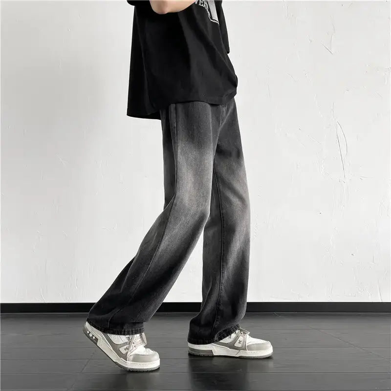Men Wide Leg Jeans High Street Fashion Straight Loose Pants