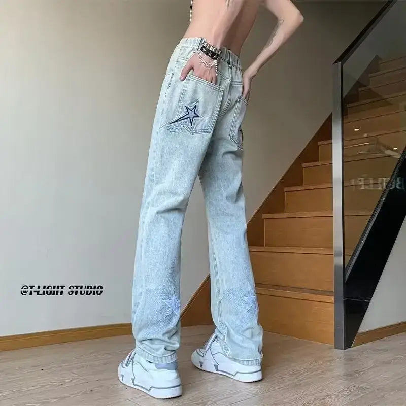 Men's White Star Jeans 2024 Wide Leg Spring Autumn
