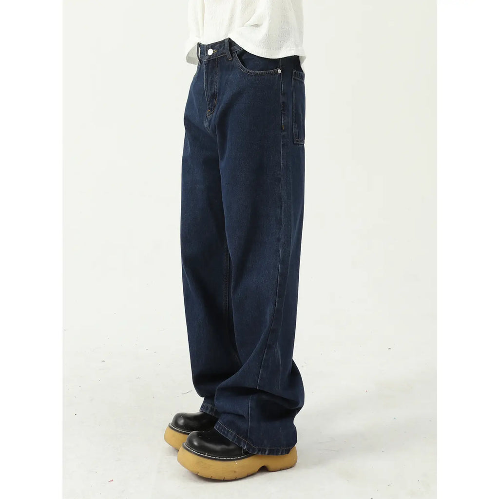 Dark Blue Slim Fit Jeans for Men Women Mid Waist