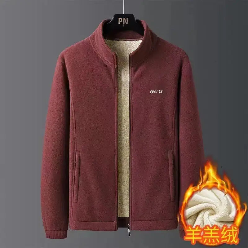 Men's 2-Sided Fleece Jacket Navy Beige Large