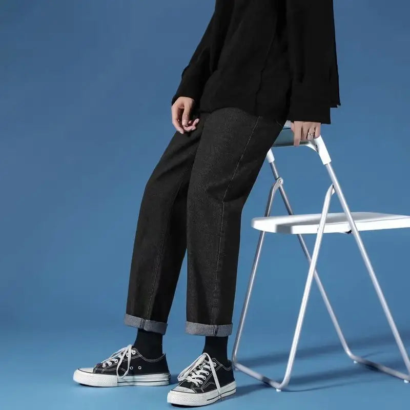 Men's Black Loose Straight Jeans Spring Summer New