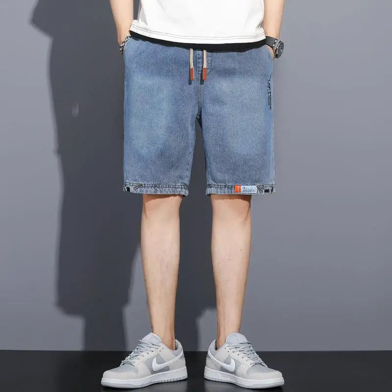 Men Denim Shorts New Washed Stretch Waist Slimming