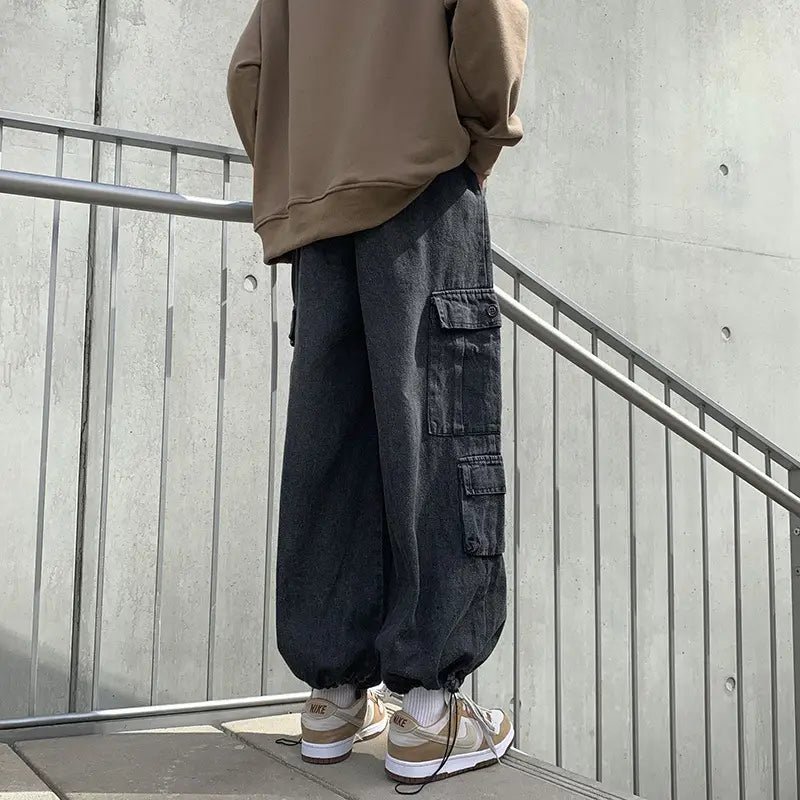 Men's Wide-leg Cowboy Foot Pants Autumn Winter Hong Kong Style