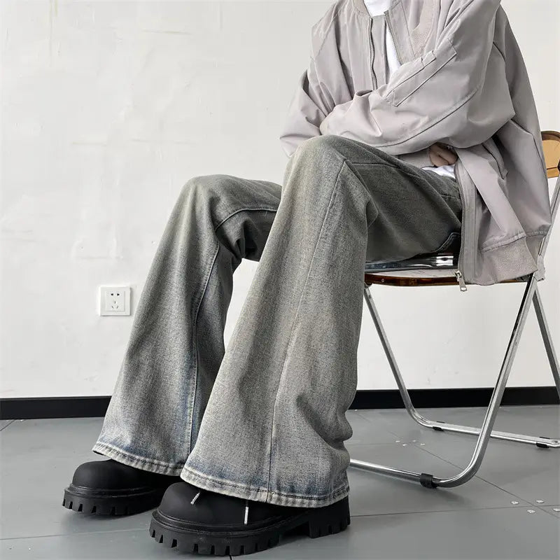 American Vintage Washed Jeans Men's Micro Flared Loose Straight Pants