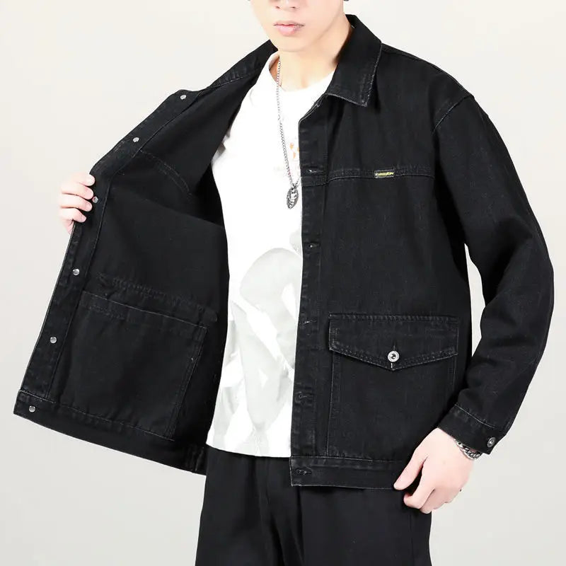 Men Denim Jacket Grey Multi-Pocket Large