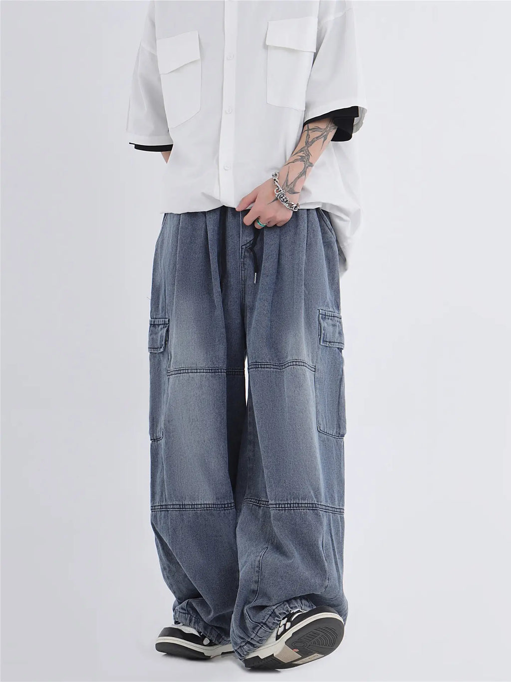 2022 Hip Hop Couple Loose Wide Leg Jeans Men Women