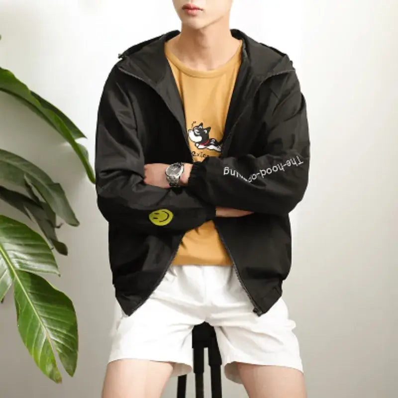 Men Women White Hooded Thin Jacket Korean Style