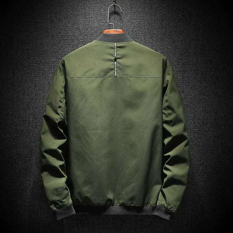 Men's Green Baseball Collar Jacket Solid Color Youth Casual Coat