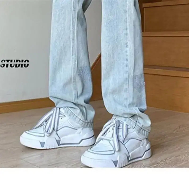 Men's White Star Jeans 2024 Wide Leg Spring Autumn