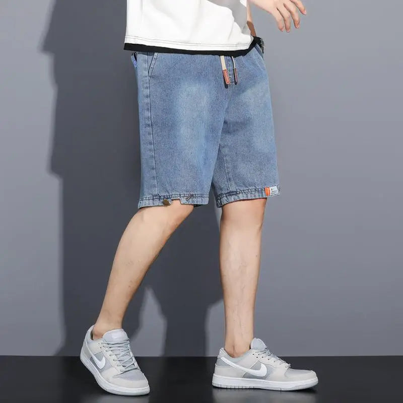 Men Denim Shorts New Washed Stretch Waist Slimming