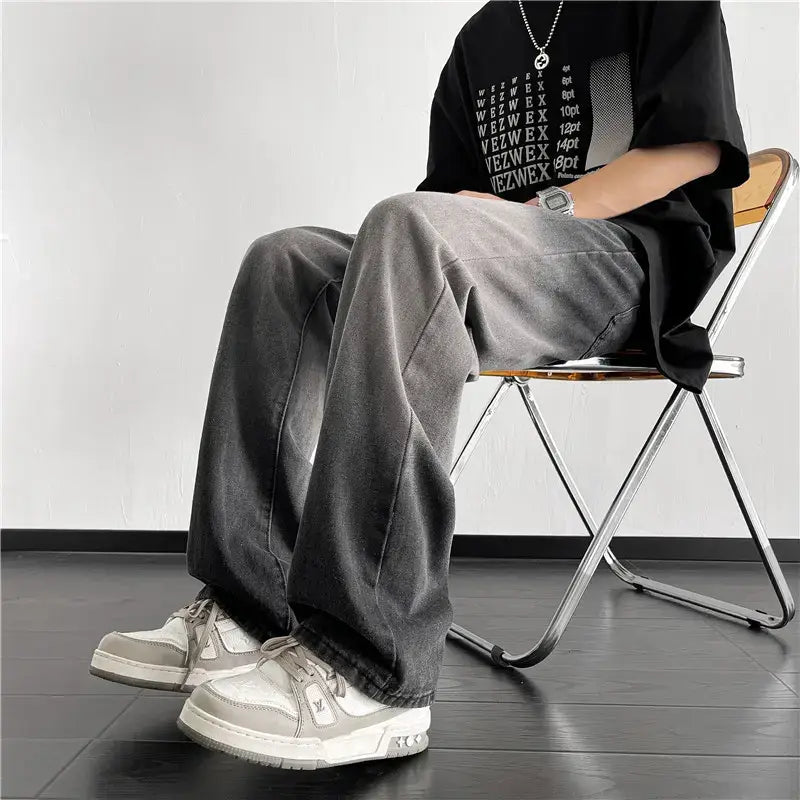 Men Wide Leg Jeans High Street Fashion Straight Loose Pants