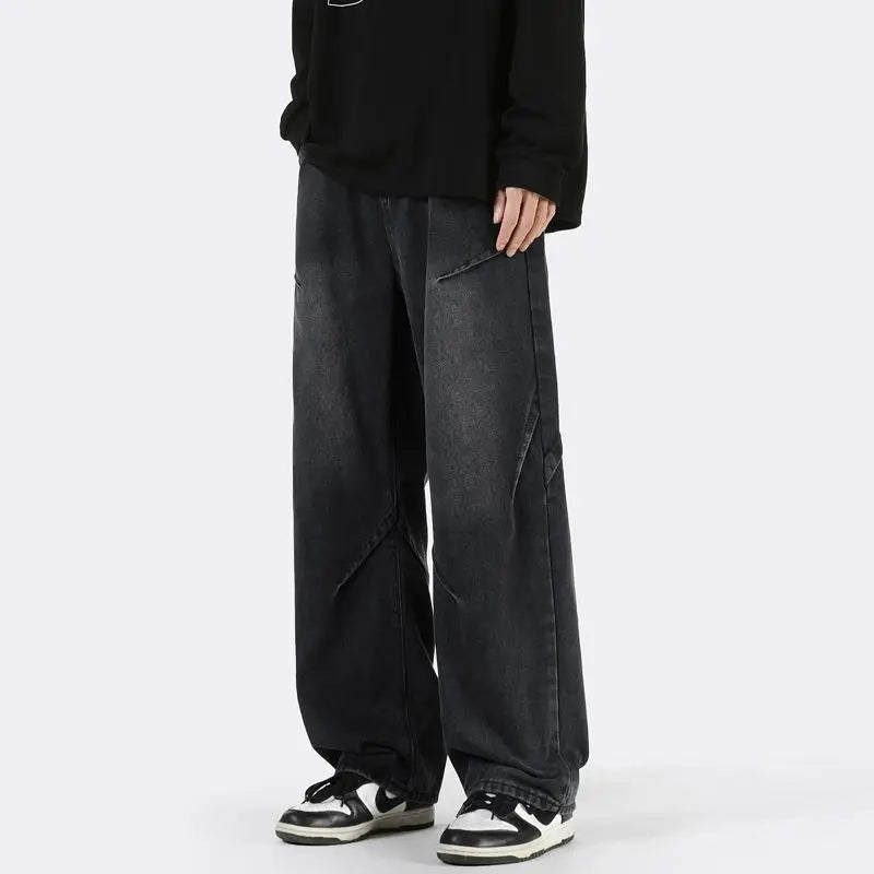Men Wide Leg Retro Draped Jeans Spring Autumn