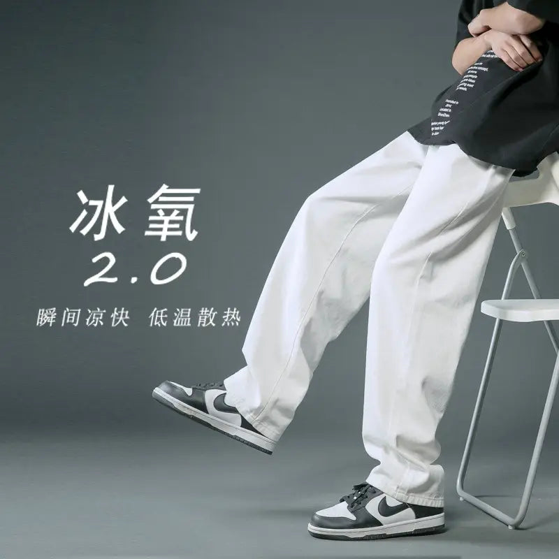Men Light Blue Denim Jeans 2024 New Arrival Loose Casual