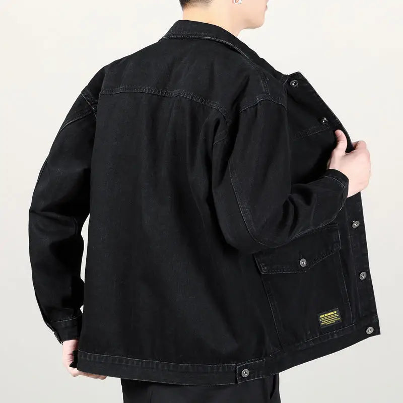 Men Denim Jacket Grey Multi-Pocket Large