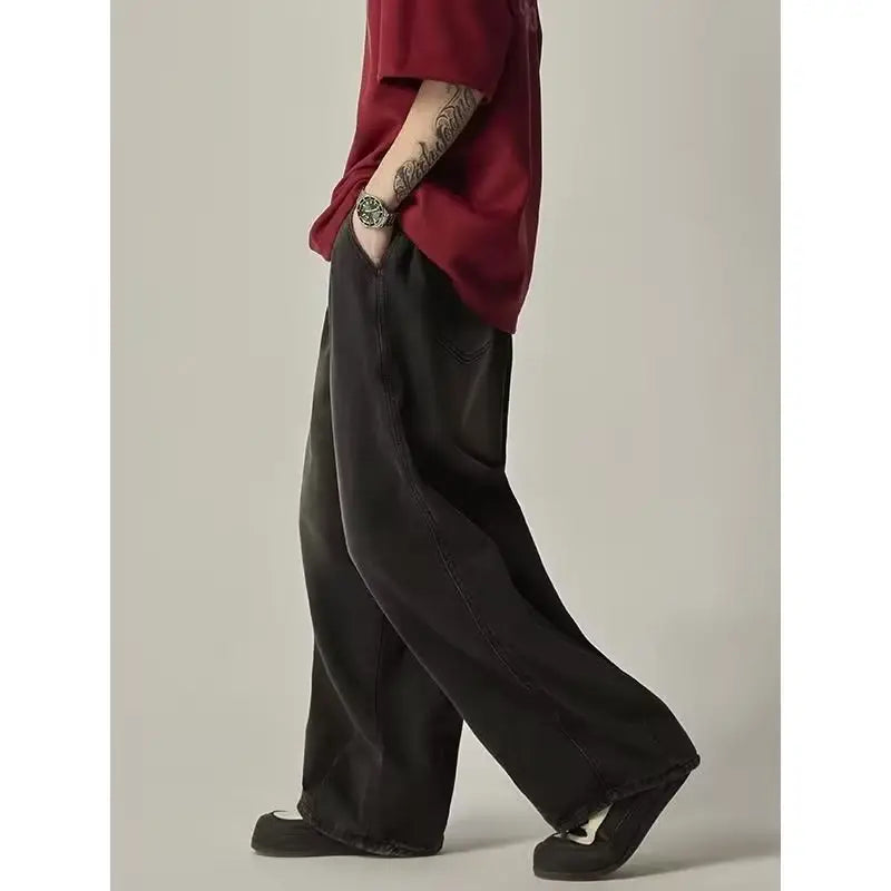 Elastatic Oversize Jeans Men Women Japanese Style Loose Dipping Wide Leg Pants