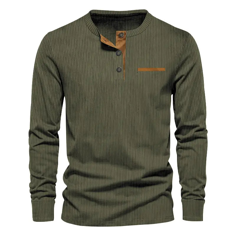 Men's Long Sleeve Corduroy Henley Shirt Olive Green