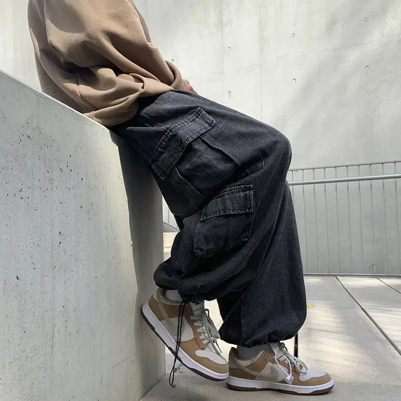 Men's Wide-leg Cowboy Foot Pants Autumn Winter Hong Kong Style