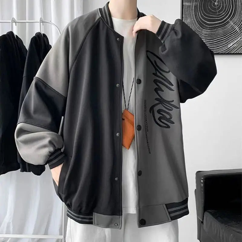 Men's Blue White Baseball Jacket with "Sense" Print