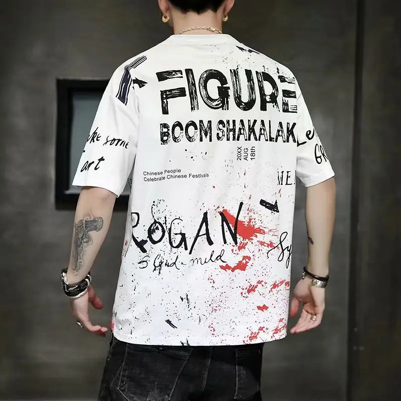 Men's Hip-hop Graffiti Print Short Sleeve Shirt