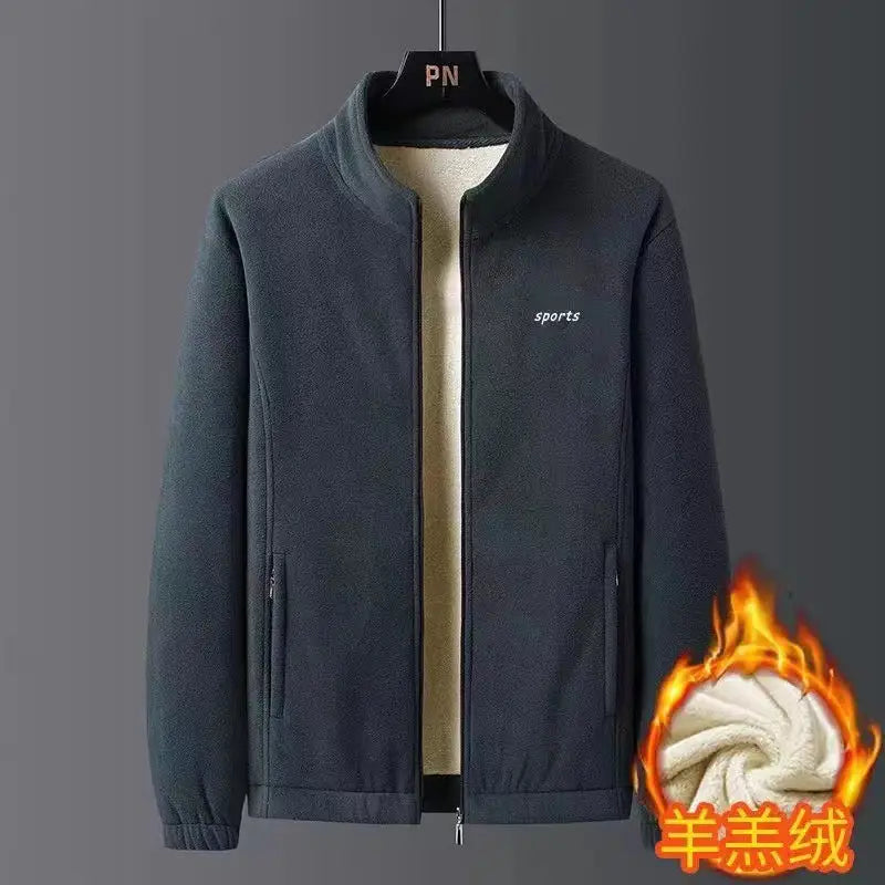 Men's 2-Sided Fleece Jacket Navy Beige Large