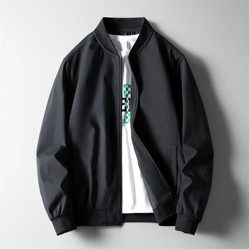 Men's Green Bomber Jacket Solid Collar Slim Fit