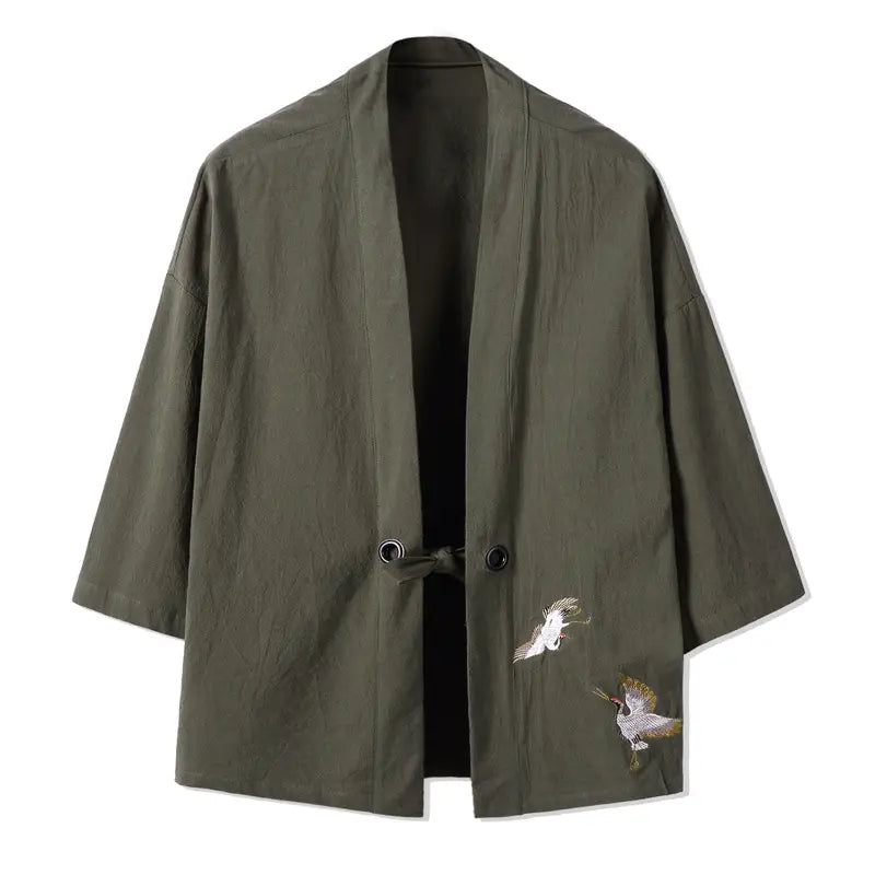 Men's 2018 Hanfu Jacket Cotton Linen Embroidery Brown Large