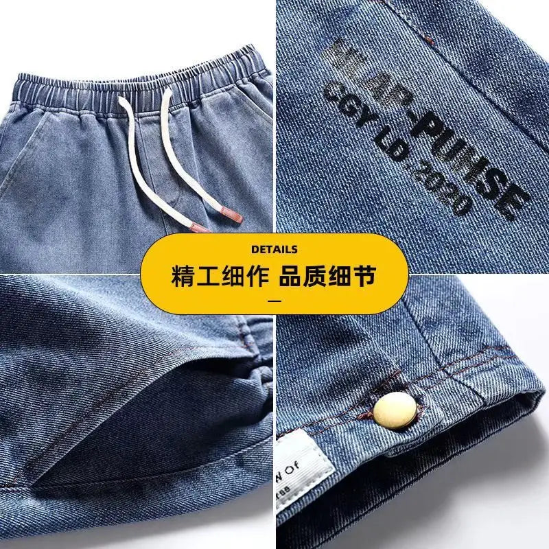 Men Denim Shorts Snap Button Thin Summer Casual