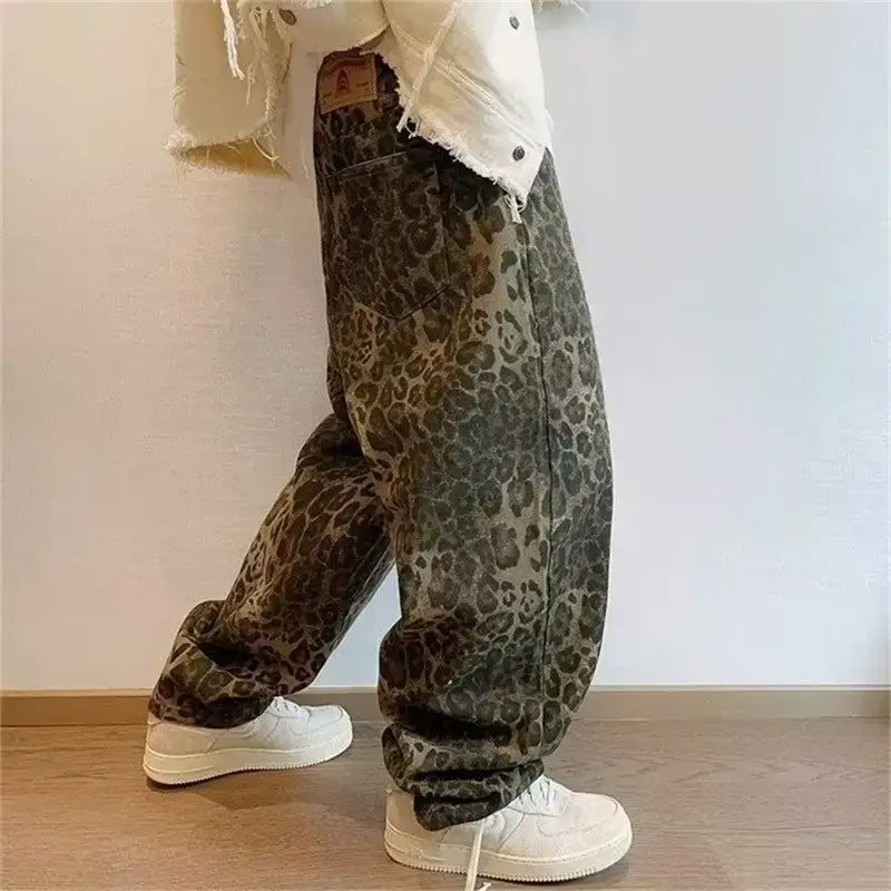 Men Leopard Print Wide Leg Pants Spring Autumn