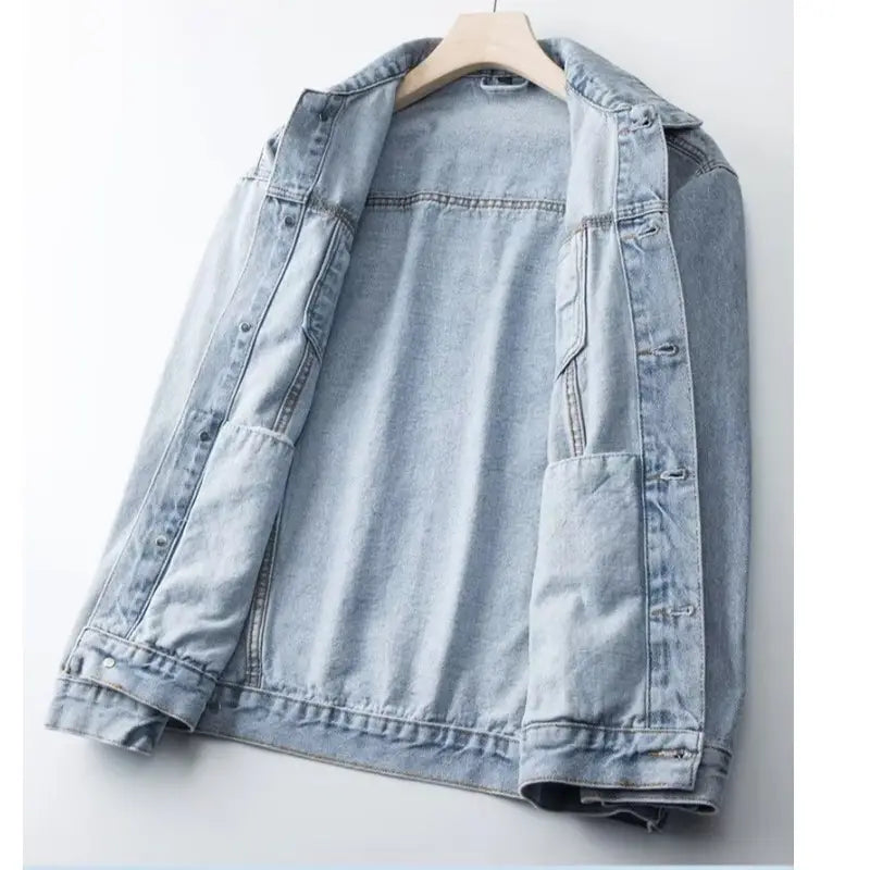 Men Korean Style Dark Denim Jacket Casual Work Top