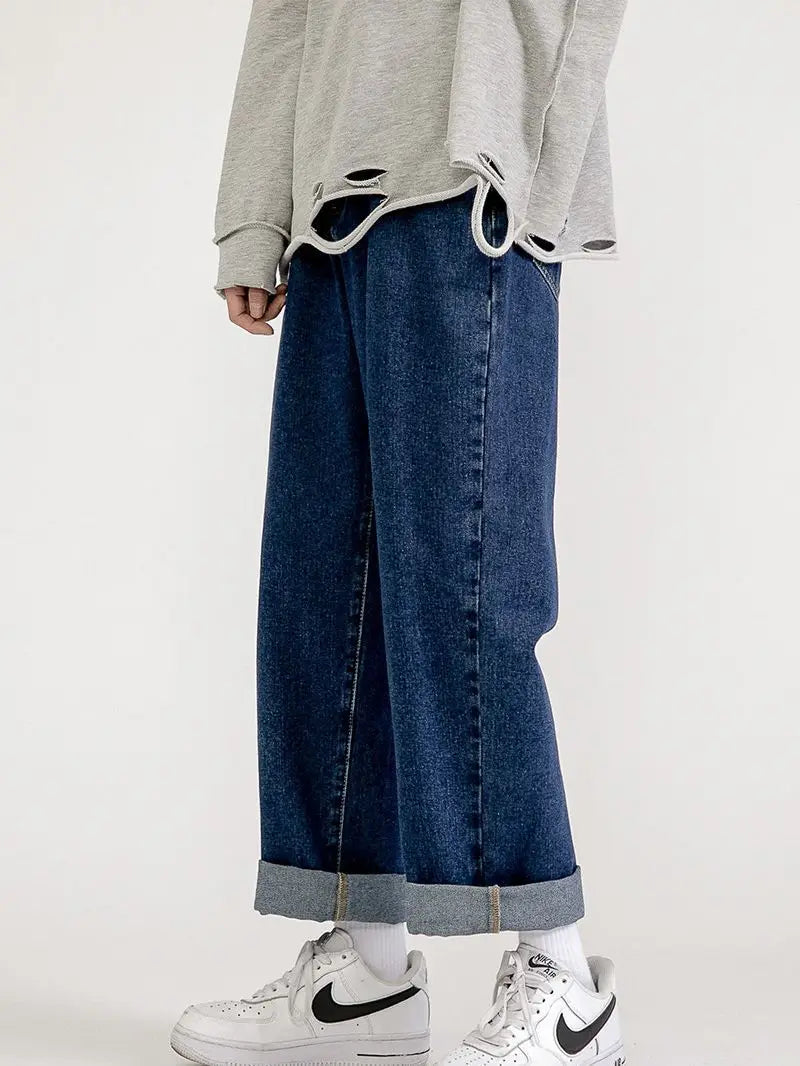 Men Vintage Wash Denim Jeans Loose Fit American Style