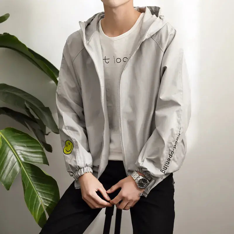 Men Women White Hooded Thin Jacket Korean Style