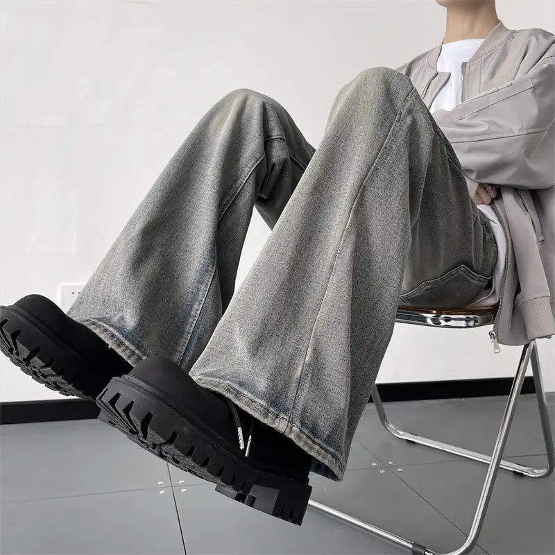American Vintage Washed Jeans Men's Micro Flared Loose Straight Pants