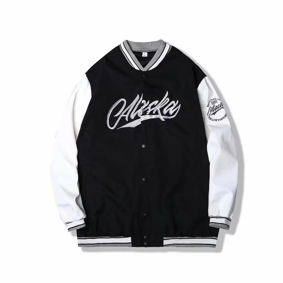 Men Bomber Jacket White Navy "Alkane" Embroidery