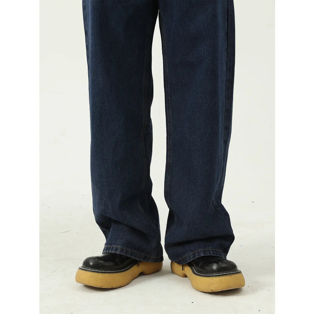 Dark Blue Slim Fit Jeans for Men Women Mid Waist