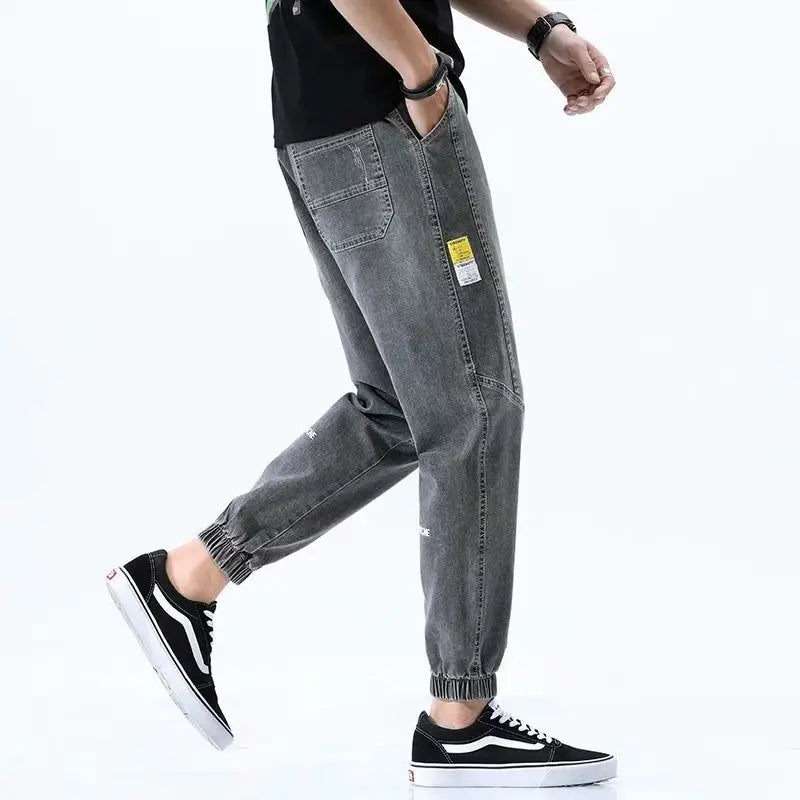 Men's 2024 Black Loose Leg Harem Pants Nine Point Design