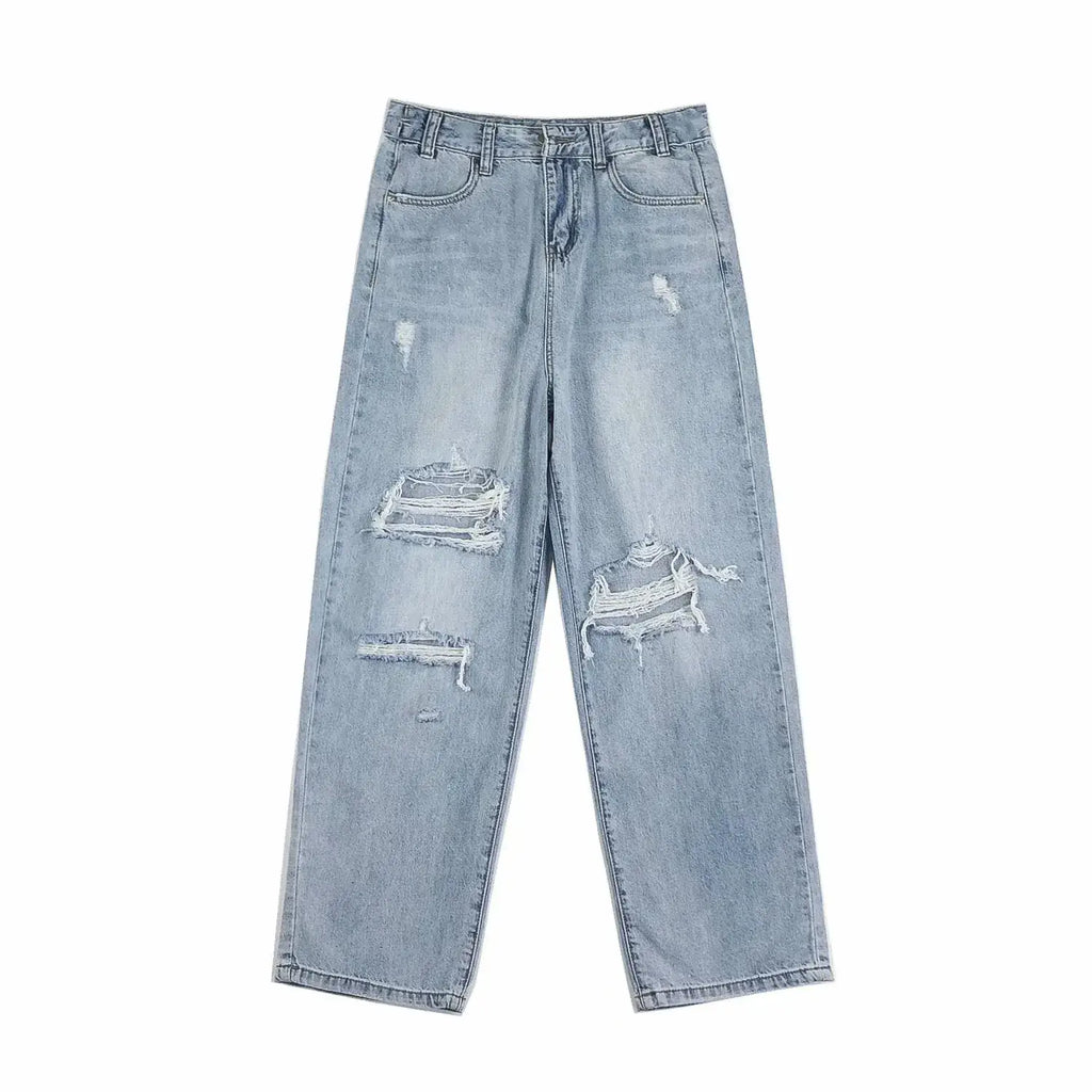 Ripped Washed Jeans Boys Summer Loose Wide Leg Straight Pants