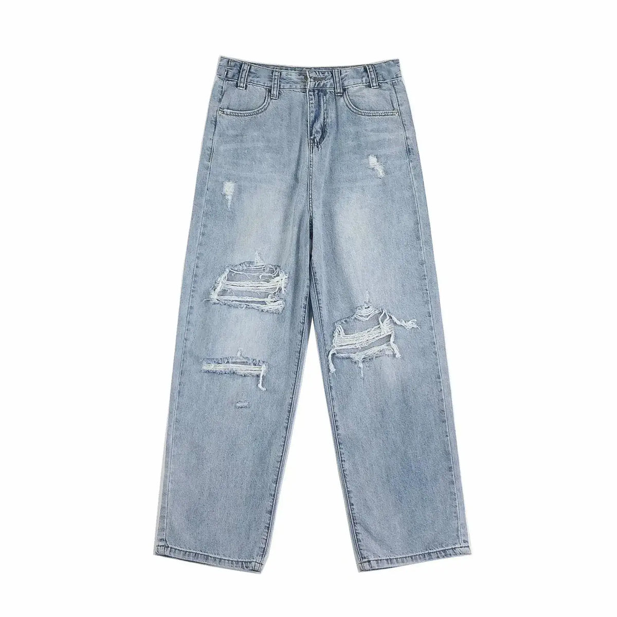 Ripped Washed Jeans Boys Summer Loose Wide Leg Straight Pants