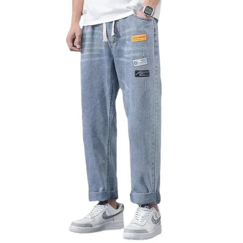 Men's Korean Style Light Blue Cropped Jeans