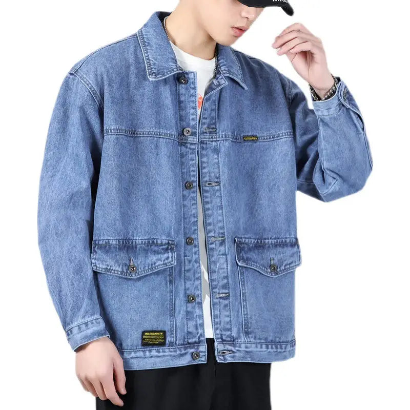 Men Denim Jacket Grey Multi-Pocket Large