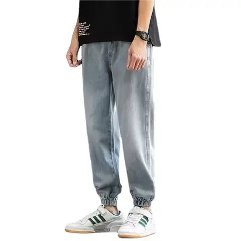 Men Drawstring Jeans Thin Leg Spring Summer