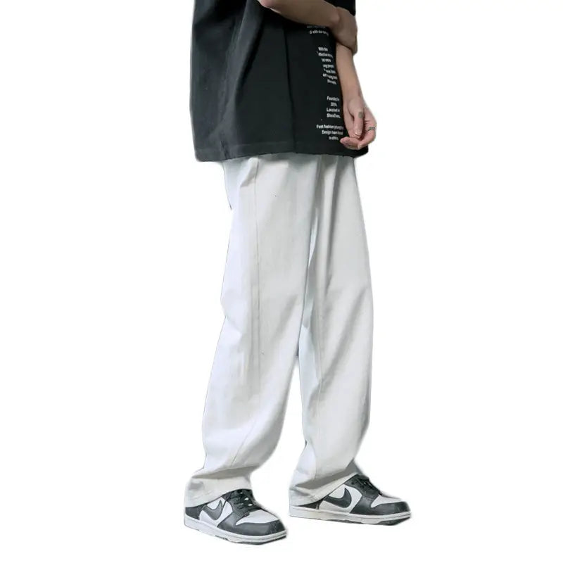 Men Light Blue Korean Style Jeans Loose Fit Long Trousers