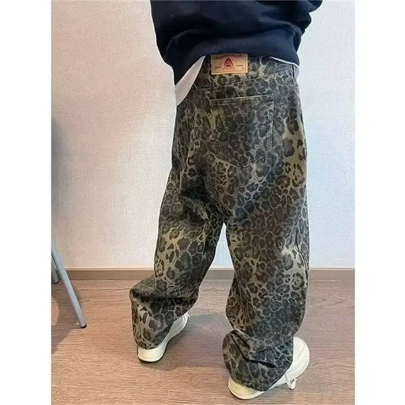 Men Leopard Print Wide Leg Pants Spring Autumn